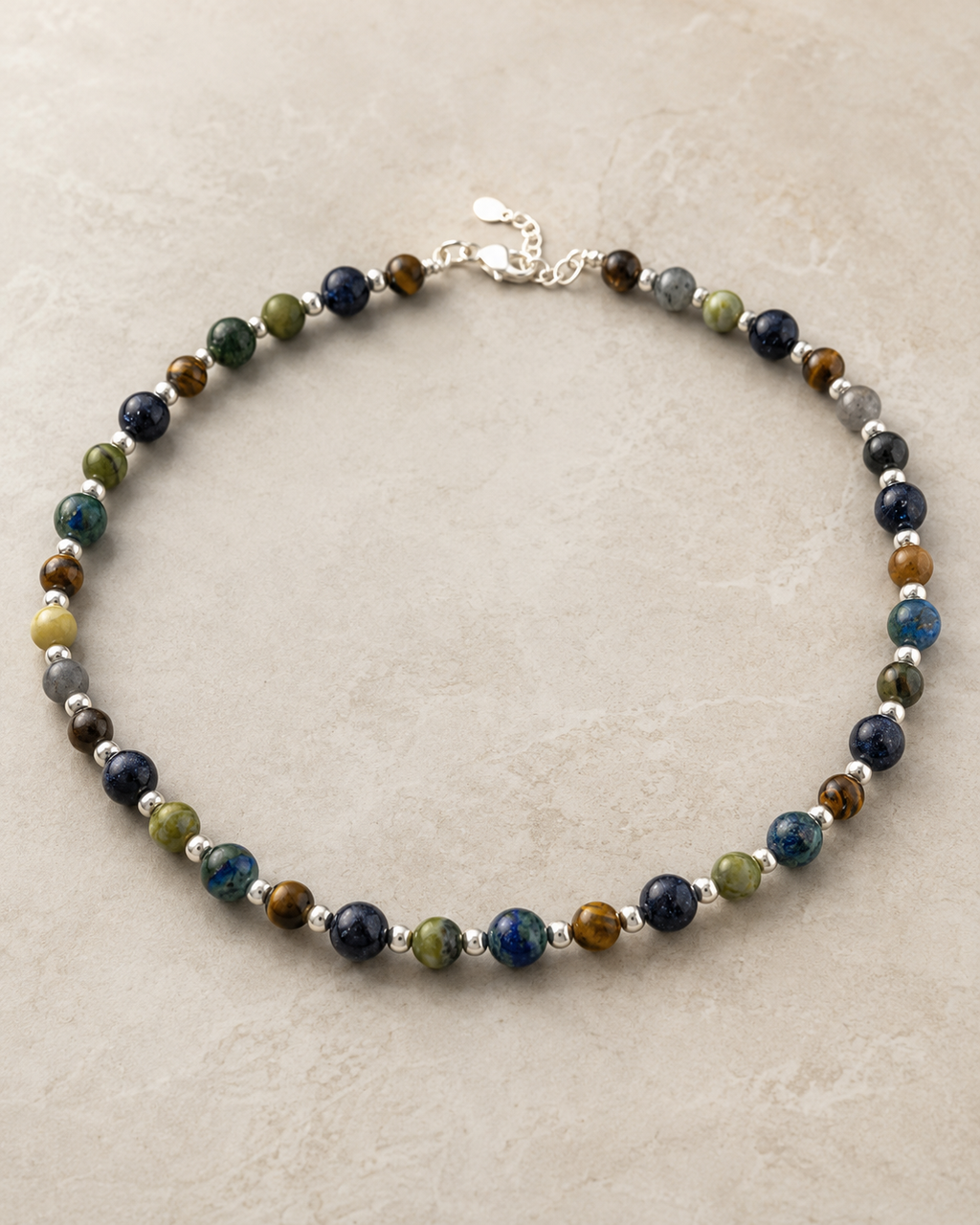Men’s Blue Goldstone, Tiger Eye and Labradorite Necklace