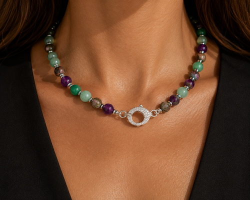 Genuine semiprecious stone and Sterling Silver woman’s necklace