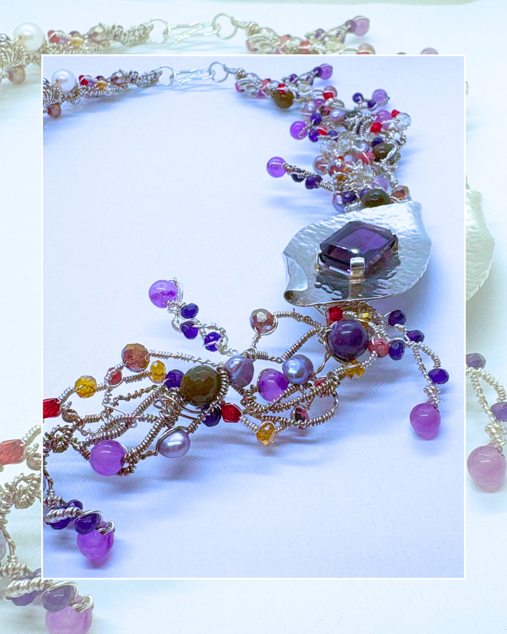 Spring Leaf ;One -Of-A-Kind Sculptural Sterling Silver Necklace
