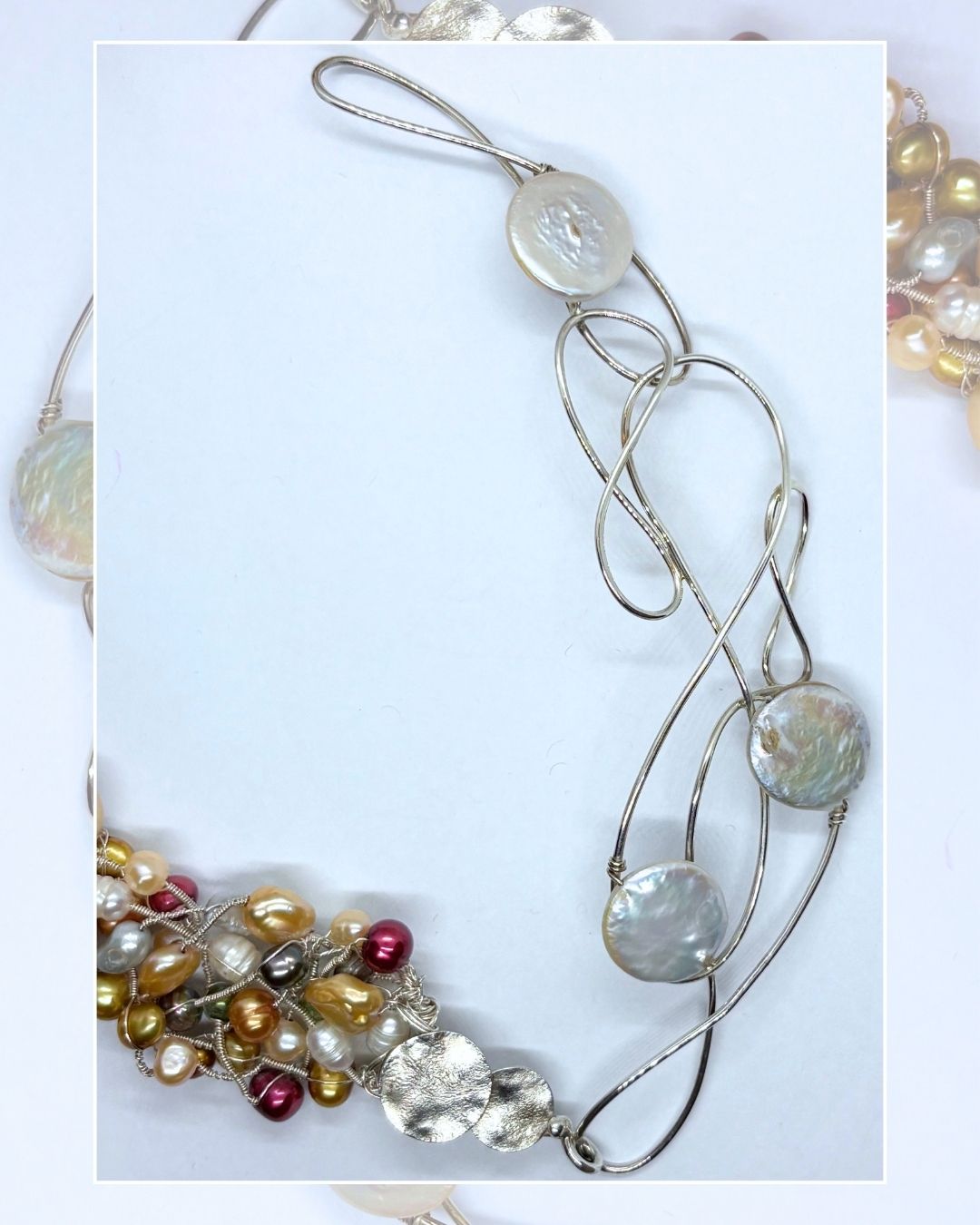 Pearly Lines - One -of -A -Kind  Sculptural Sterling Silver Necklace