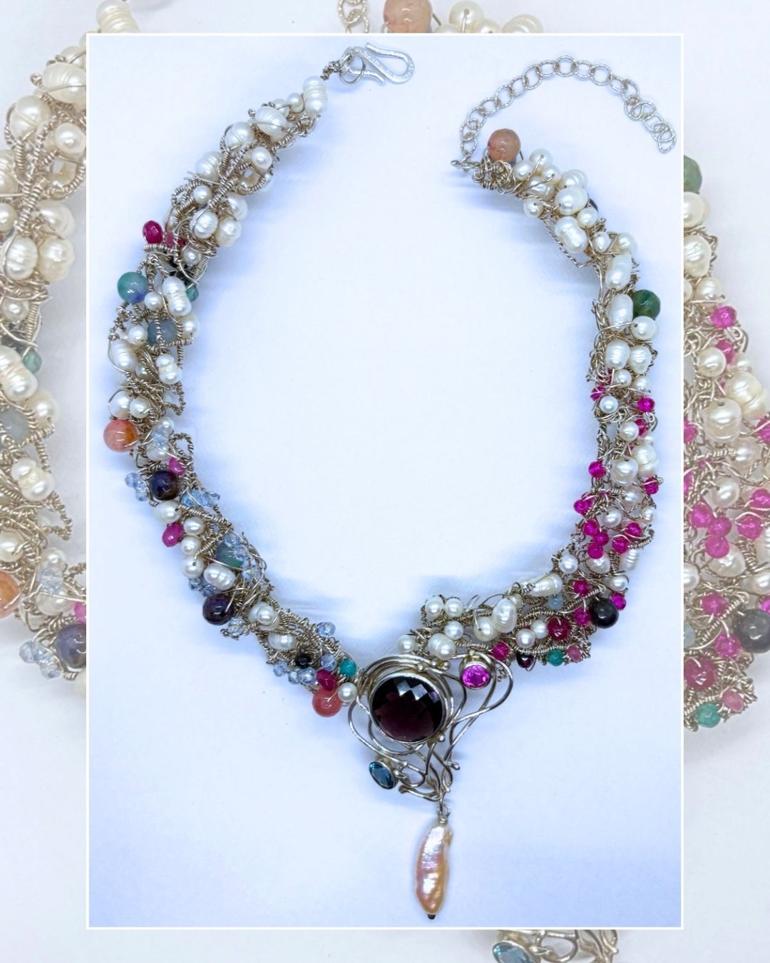 Enchanted Gem Orchard- One-of -A -Kind Sculptural Sterling Silver Necklace