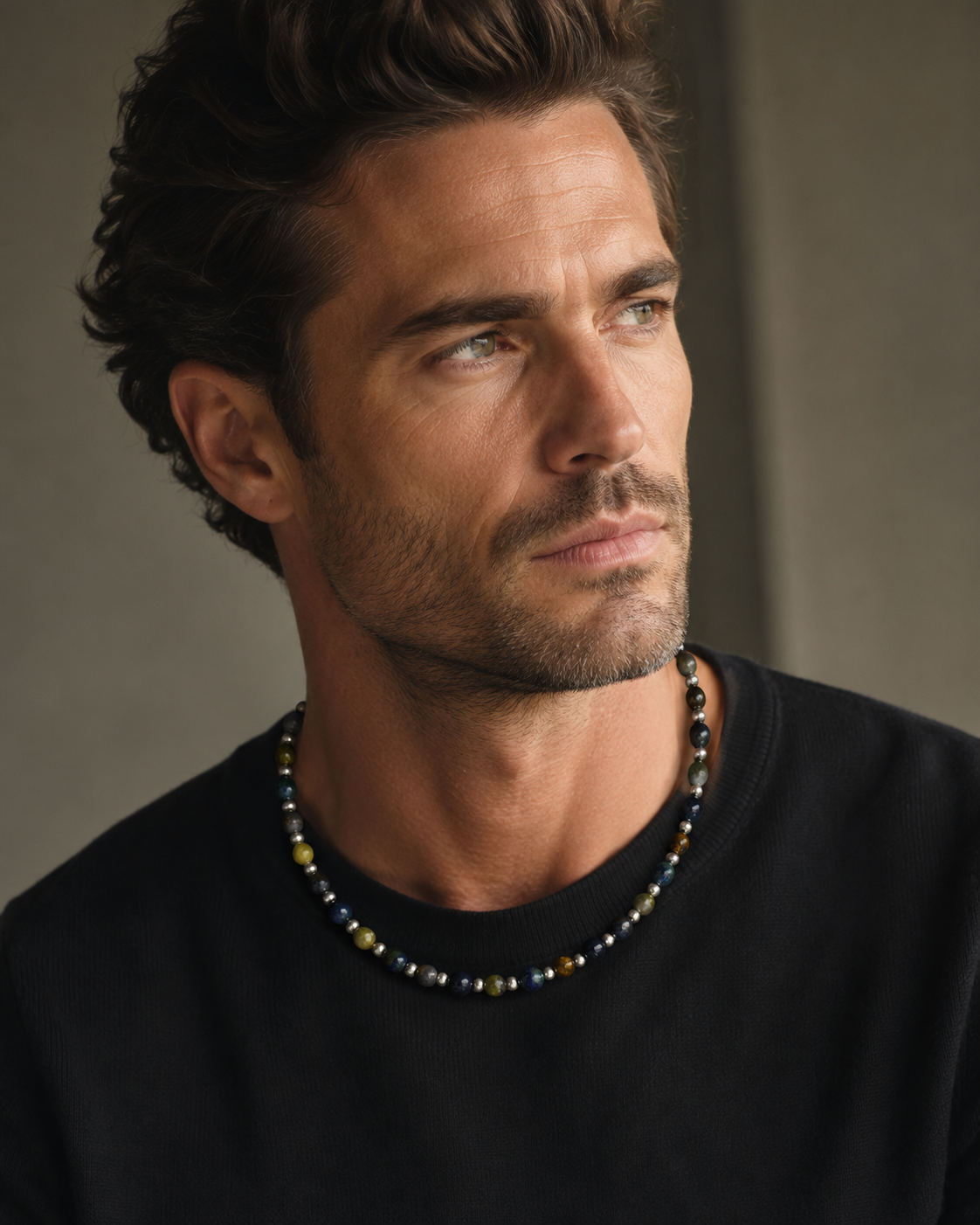 Men’s Blue Goldstone, Tiger Eye and Labradorite Necklace
