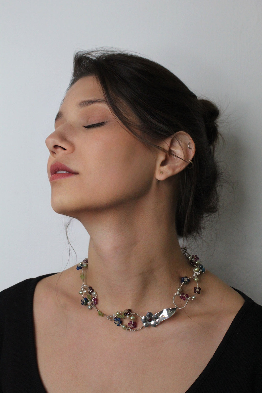 Flowery Circles- One-Of-A-Kind Sculptural Sterling Silver Necklace