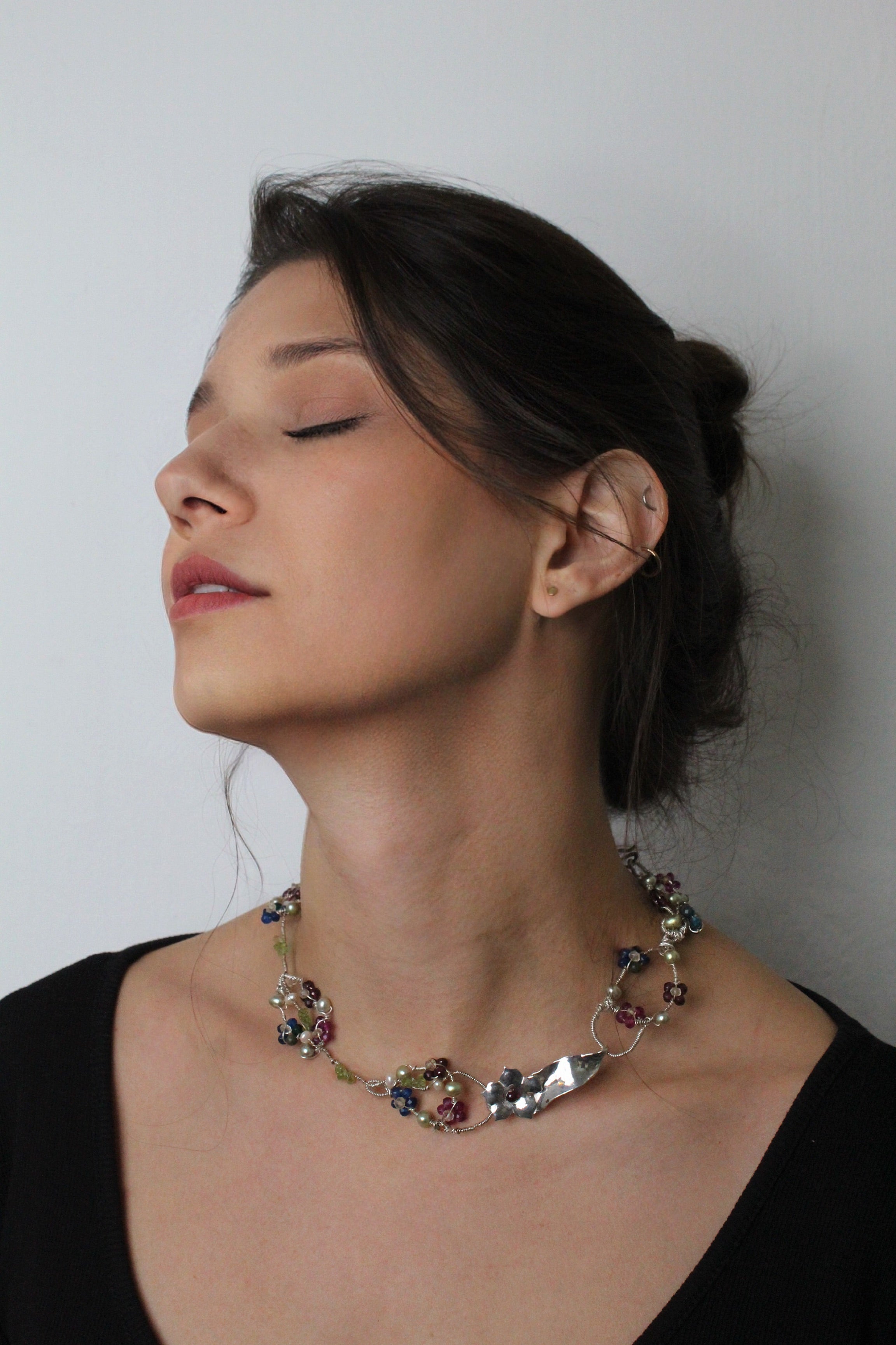 Flowery Circles- One-Of-A-Kind Sculptural Sterling Silver Necklace