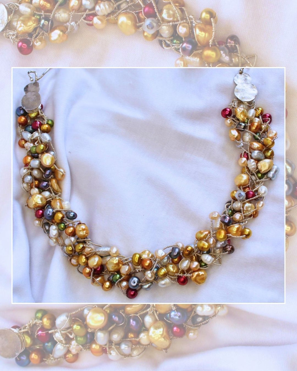 Pearly Lines - One -of -A -Kind  Sculptural Sterling Silver Necklace