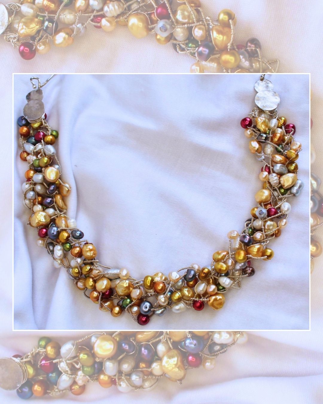 Pearly Lines - One -of -A -Kind  Sculptural Sterling Silver Necklace