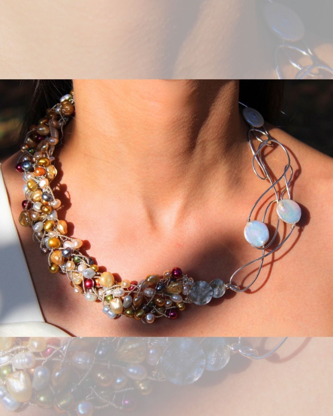 Pearly Lines - One -of -A -Kind  Sculptural Sterling Silver Necklace