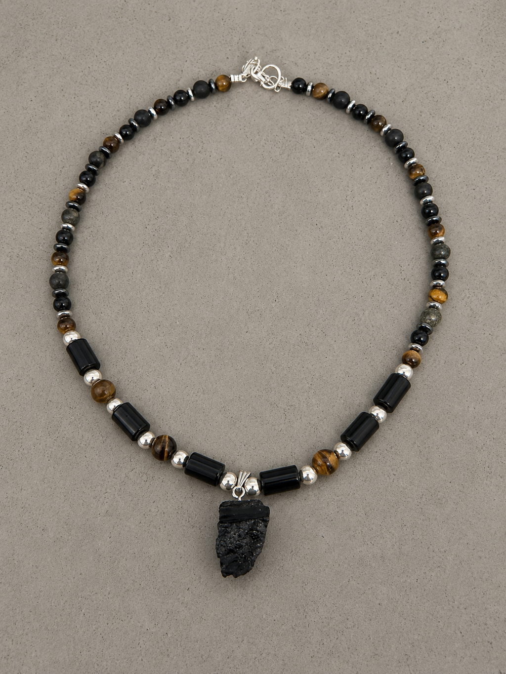 Men’s Sterling Silver Black Tourmaline Necklace