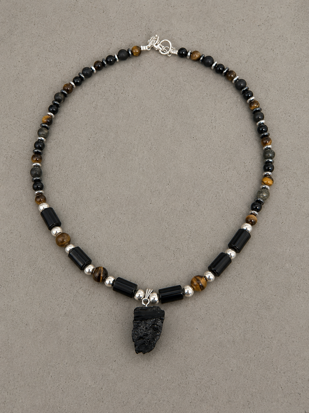 Men’s Sterling Silver Black Tourmaline Necklace
