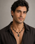Men’s Genuine Labradorite ,Onyx  Amazonite ,and Tiger Eye Sterling Silver Necklace
