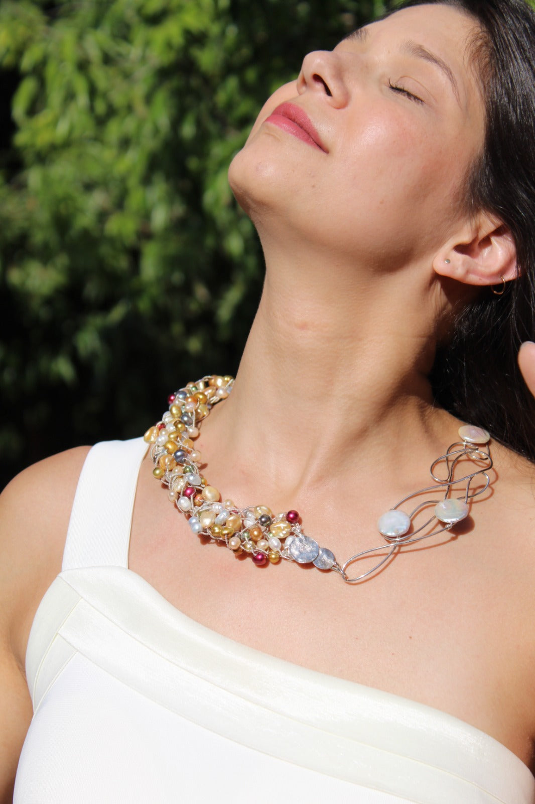 Pearly Lines - One -of -A -Kind  Sculptural Sterling Silver Necklace
