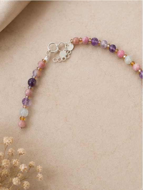 Woman’s Romantic Amethyst,Aquamarine and Pink Tourmaline necklace