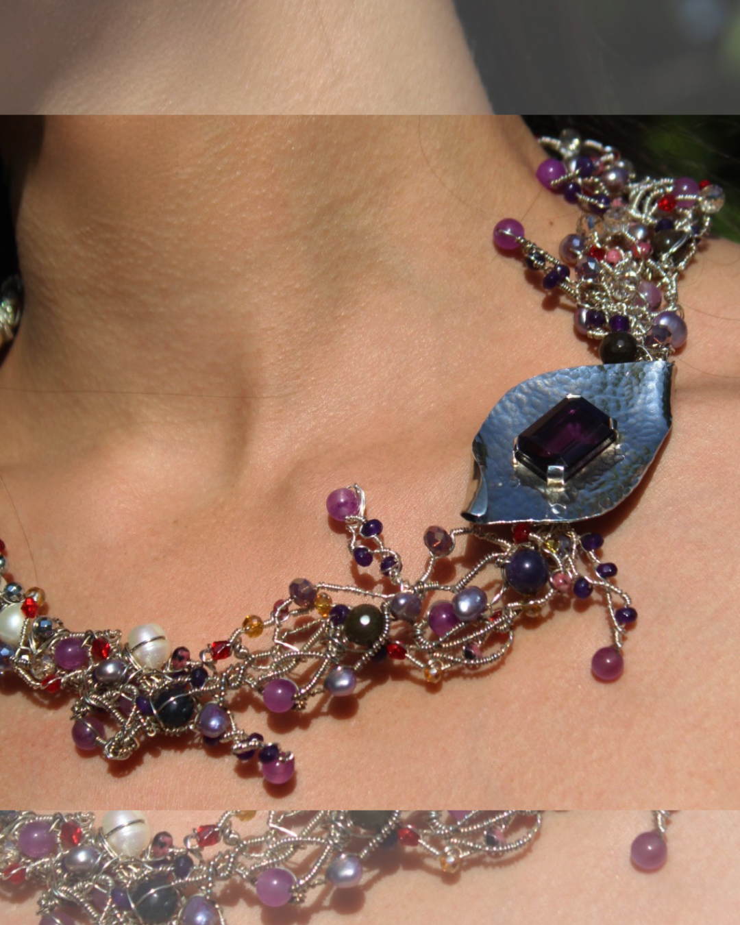 Spring Leaf ;One -Of-A-Kind Sculptural Sterling Silver Necklace