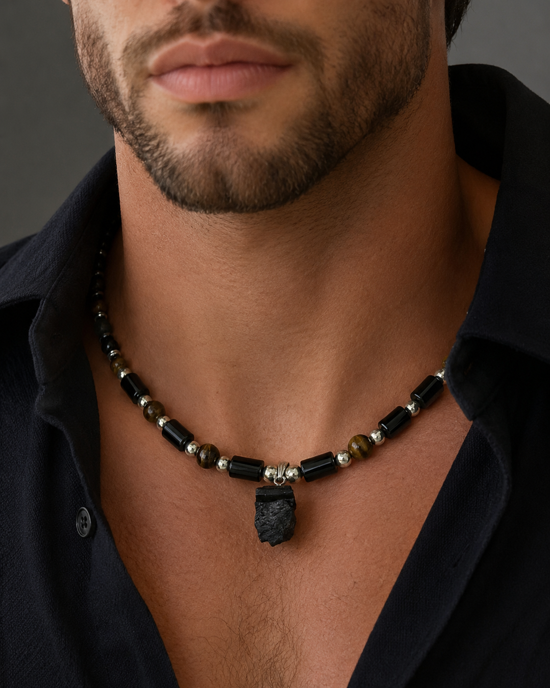 Men’s Sterling Silver Black Tourmaline Necklace