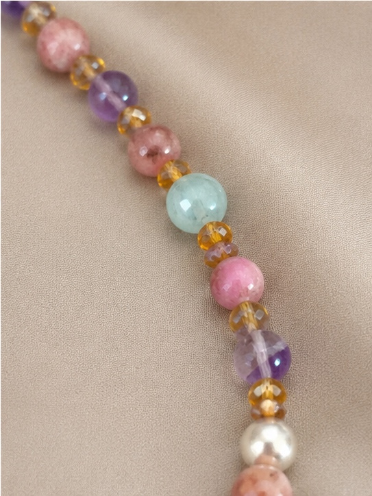 Woman’s Romantic Amethyst,Aquamarine and Pink Tourmaline necklace