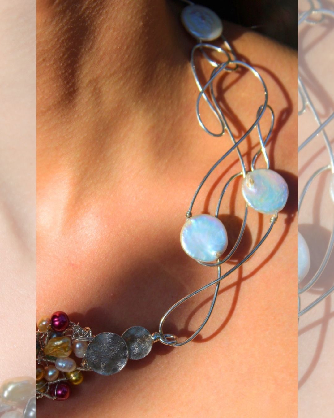 Pearly Lines - One -of -A -Kind  Sculptural Sterling Silver Necklace