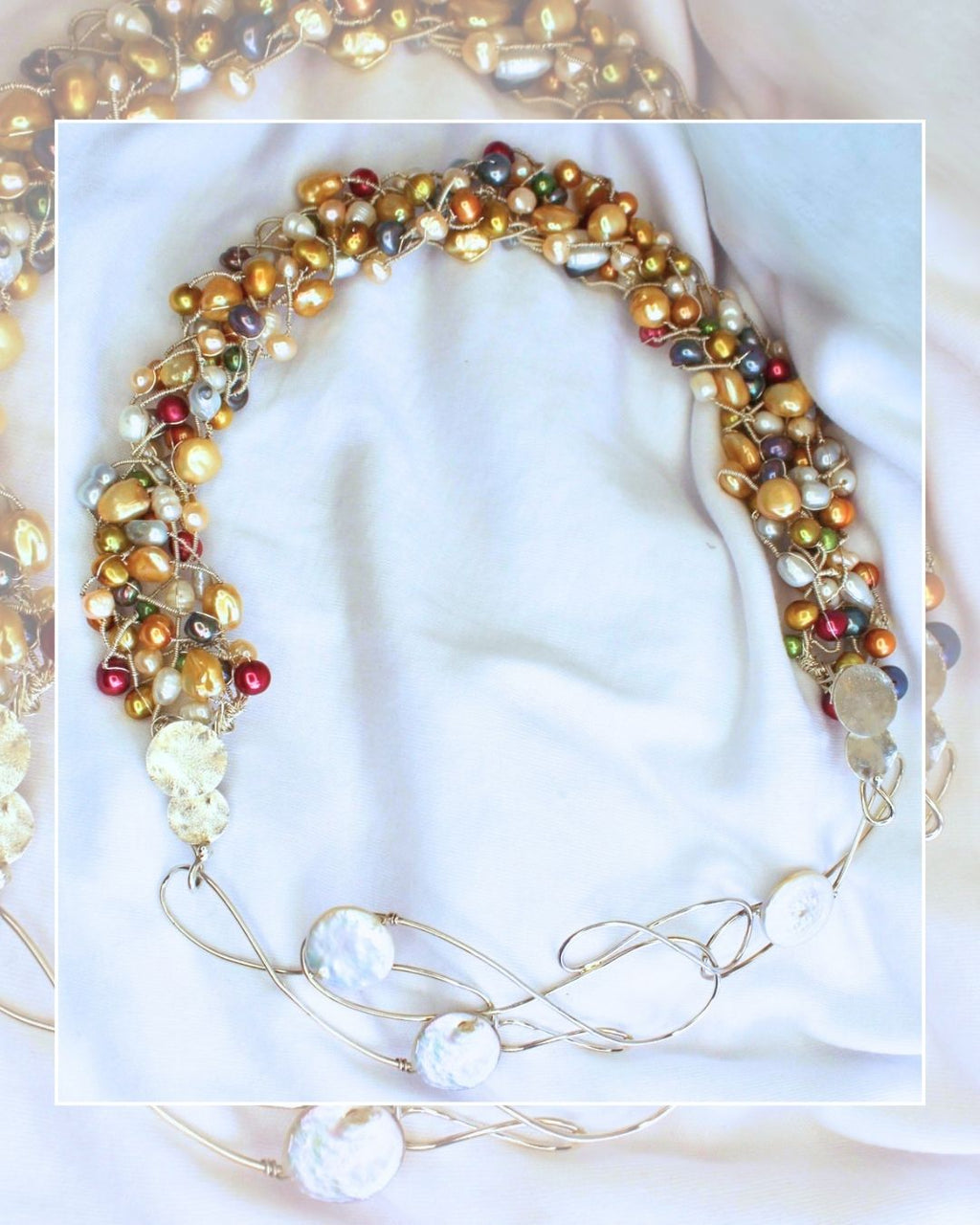 Pearly Lines - One -of -A -Kind  Sculptural Sterling Silver Necklace