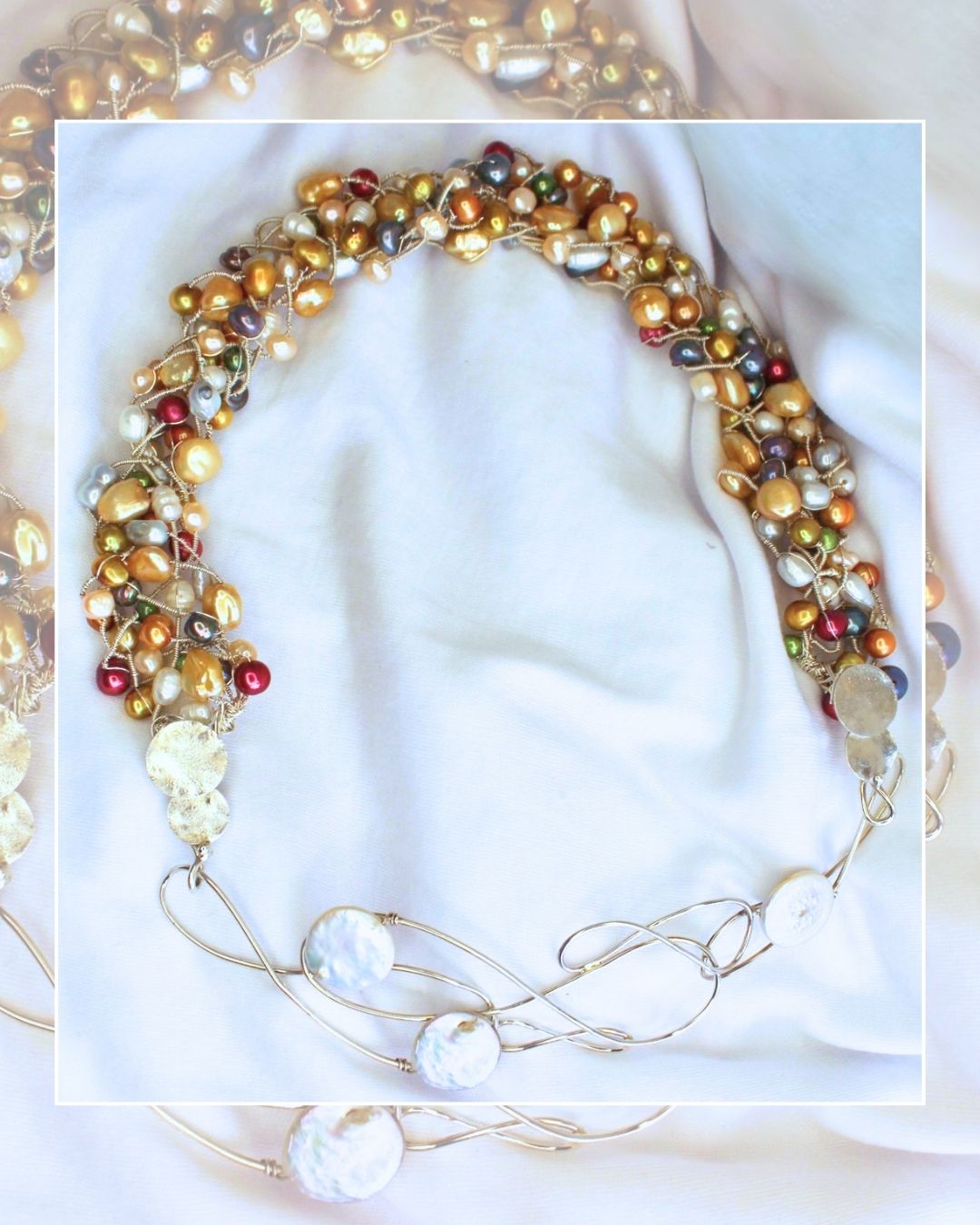 Pearly Lines - One -of -A -Kind  Sculptural Sterling Silver Necklace
