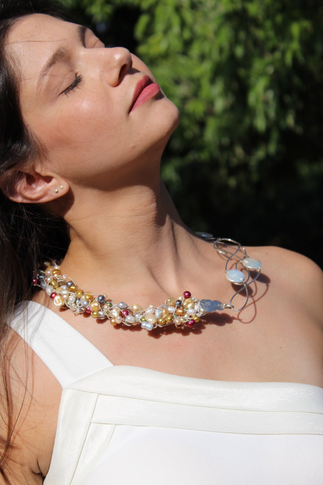 Pearly Lines - One -of -A -Kind  Sculptural Sterling Silver Necklace