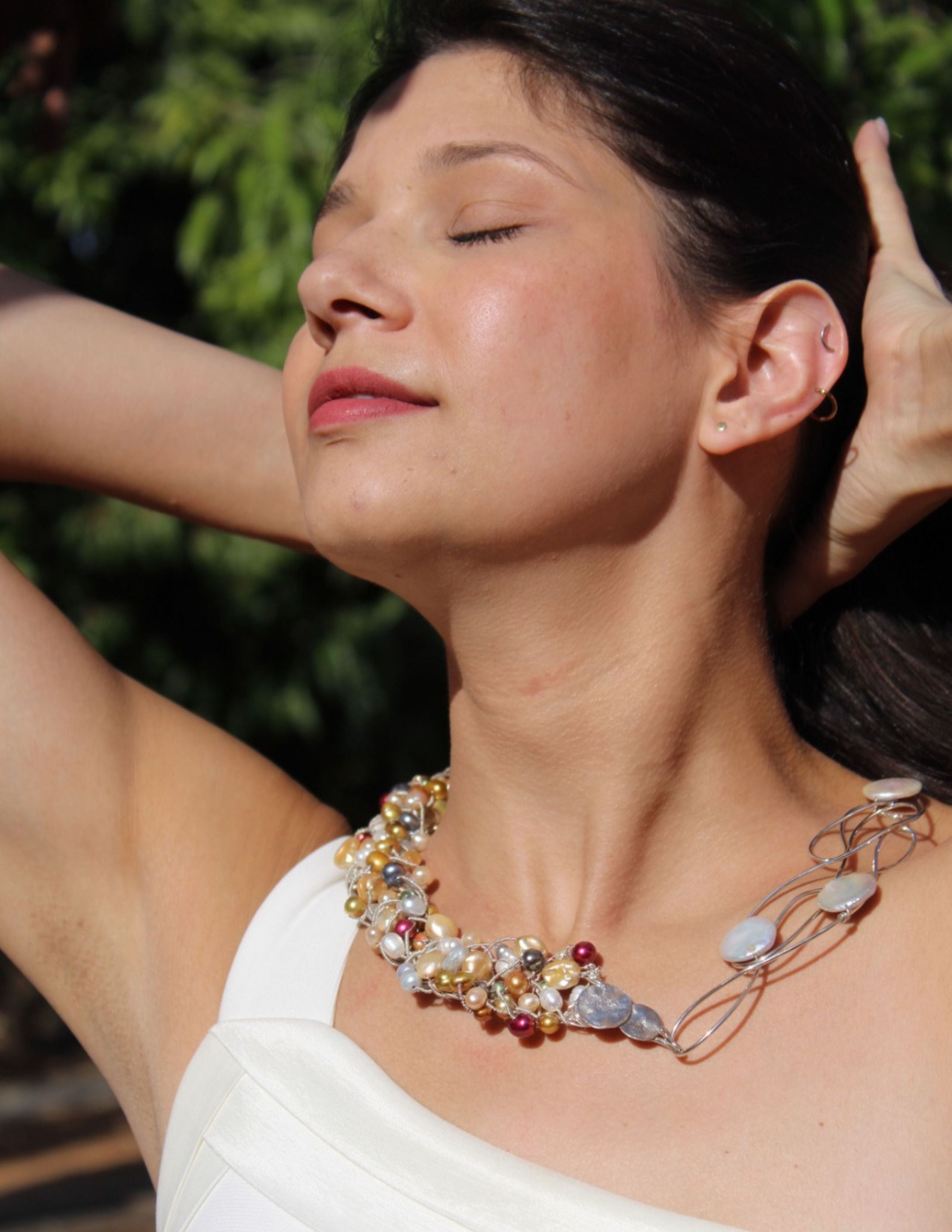 Pearly Lines - One -of -A -Kind  Sculptural Sterling Silver Necklace