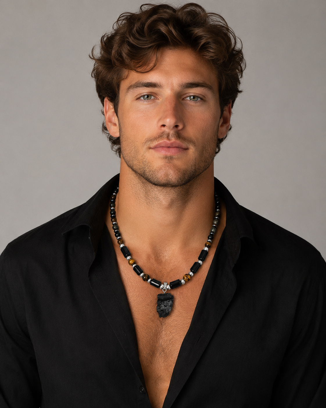 Men’s Sterling Silver Black Tourmaline Necklace