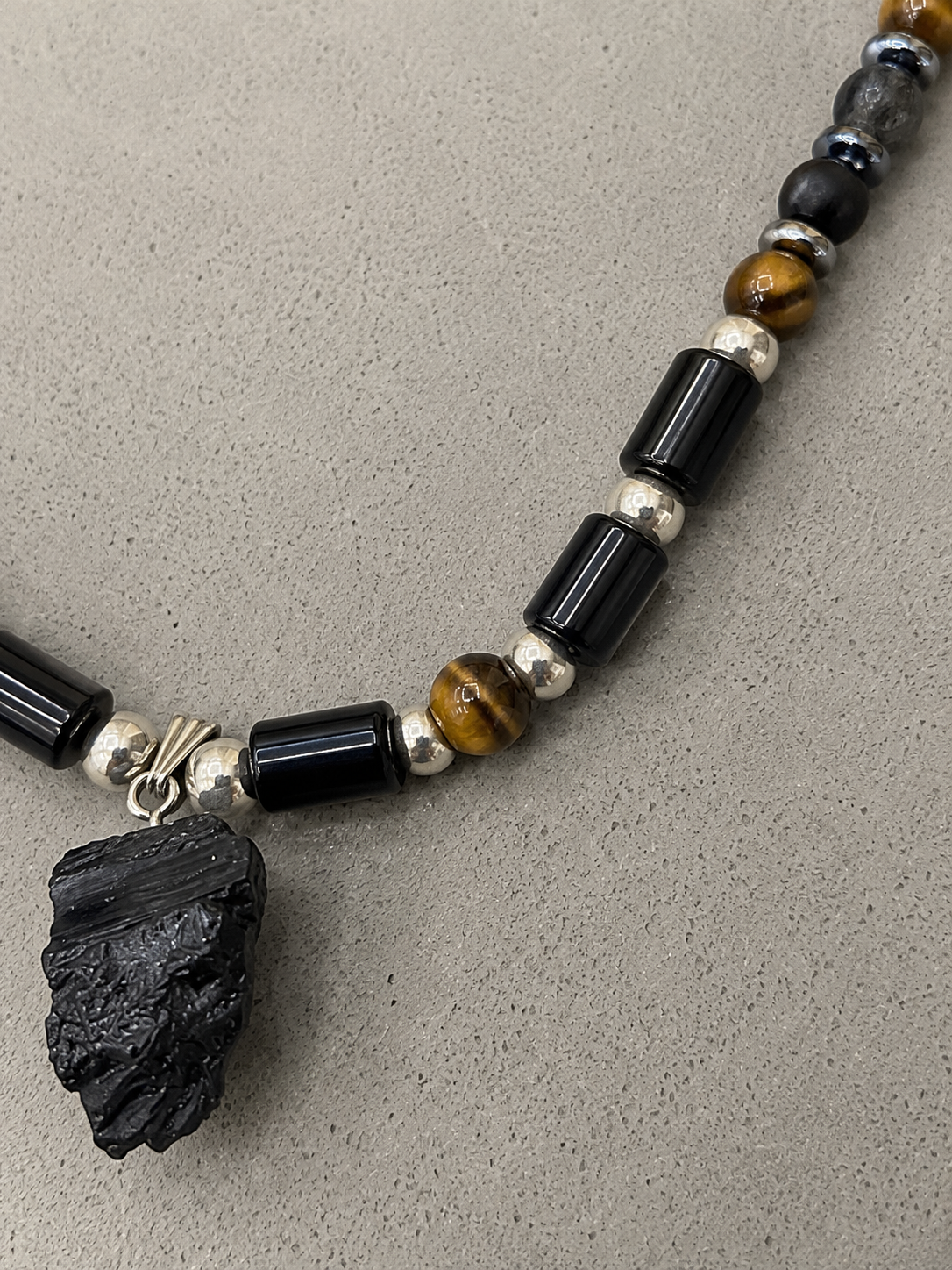 Men’s Sterling Silver Black Tourmaline Necklace