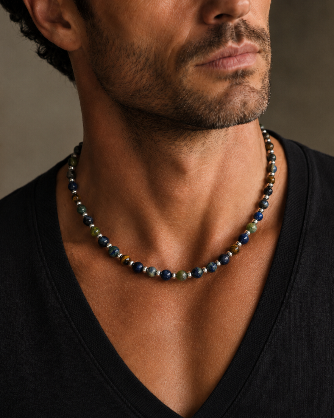 Men’s Blue Goldstone, Tiger Eye and Labradorite Necklace