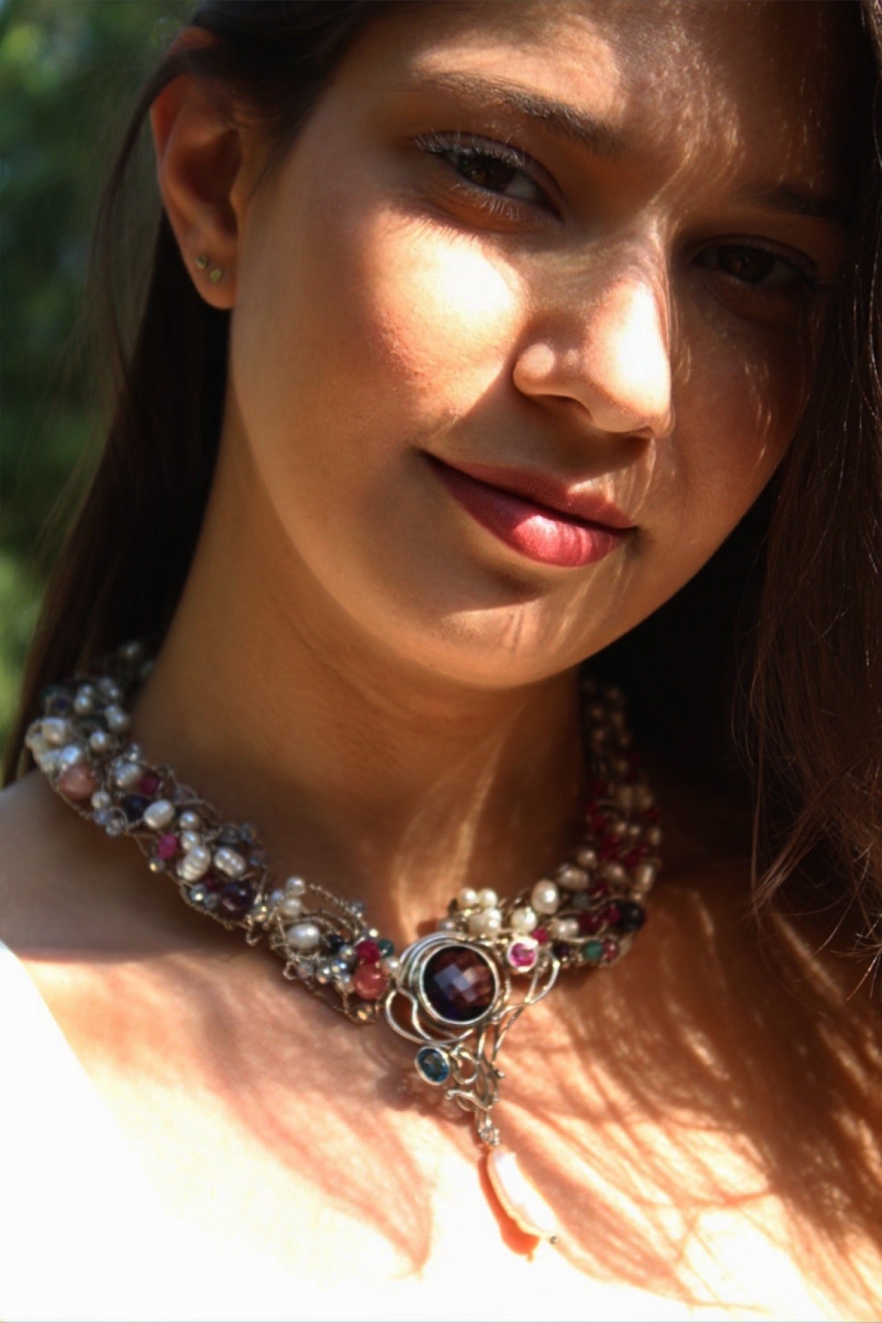 Enchanted Gem Orchard- One-of -A -Kind Sculptural Sterling Silver Necklace