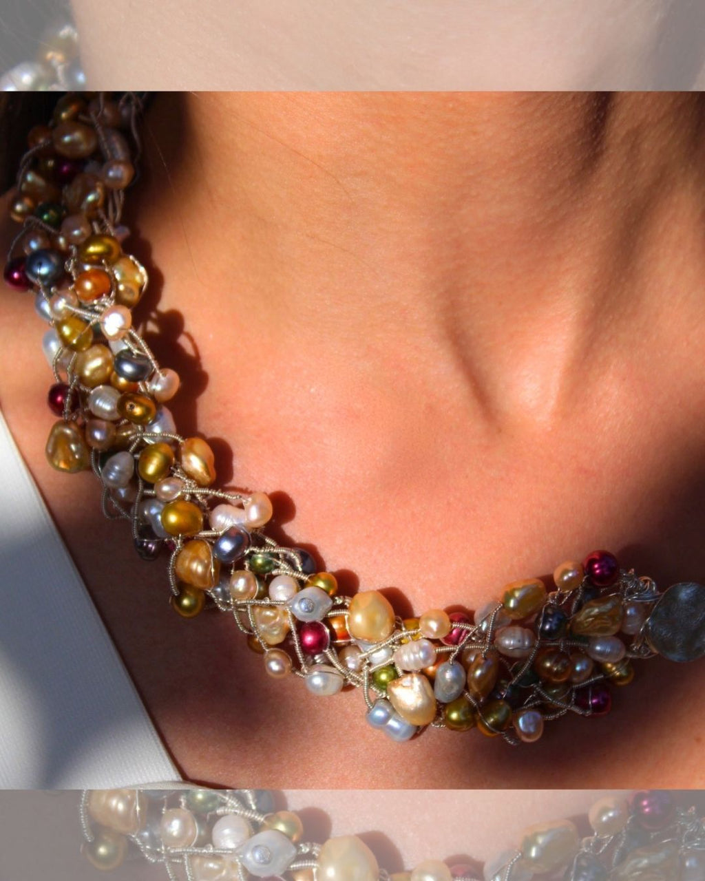 Pearly Lines - One -of -A -Kind  Sculptural Sterling Silver Necklace