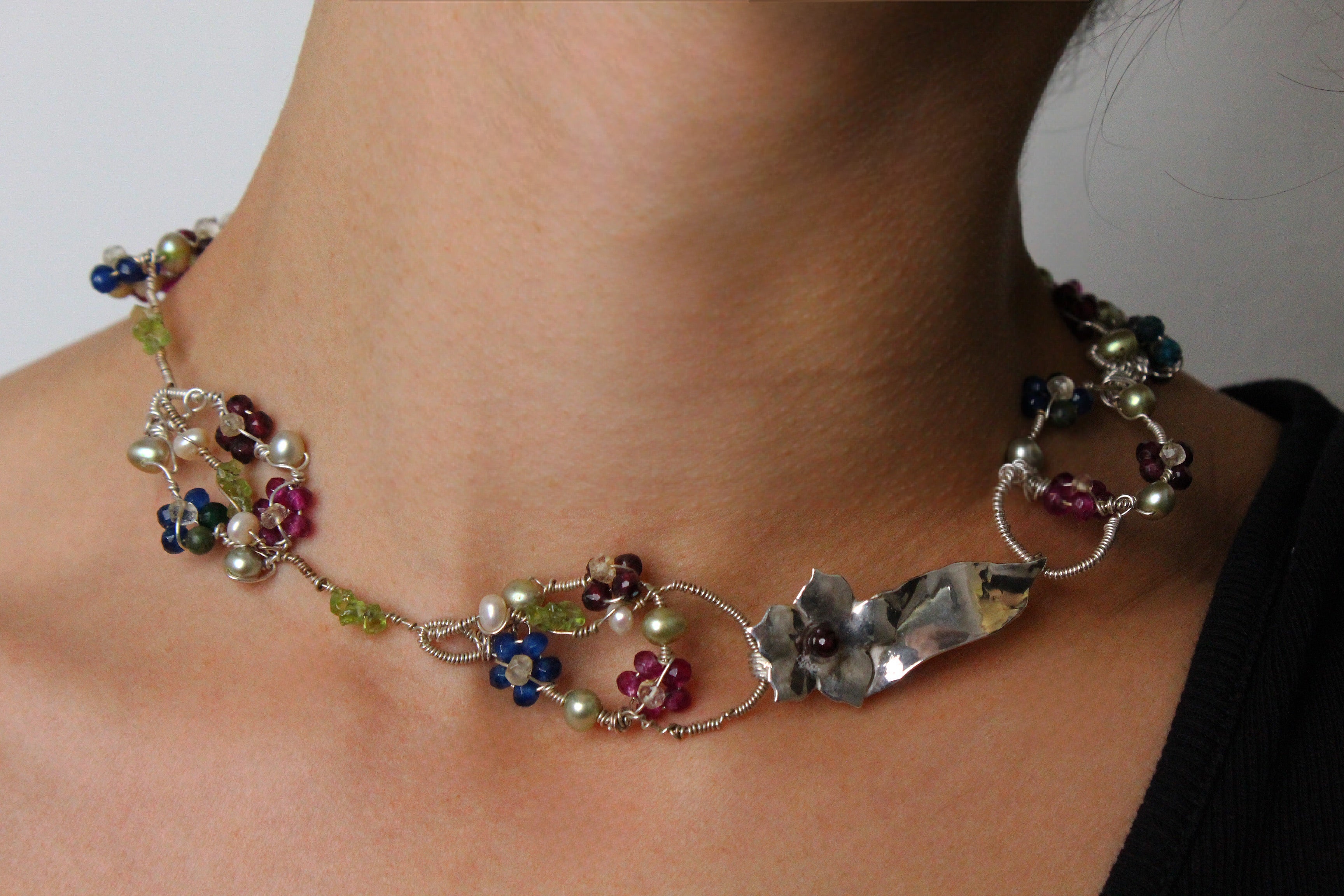 Flowery Circles- One-Of-A-Kind Sculptural Sterling Silver Necklace