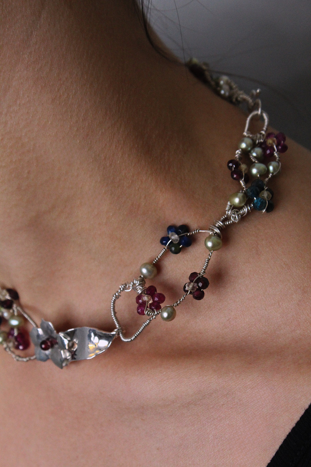 Flowery Circles- One-Of-A-Kind Sculptural Sterling Silver Necklace